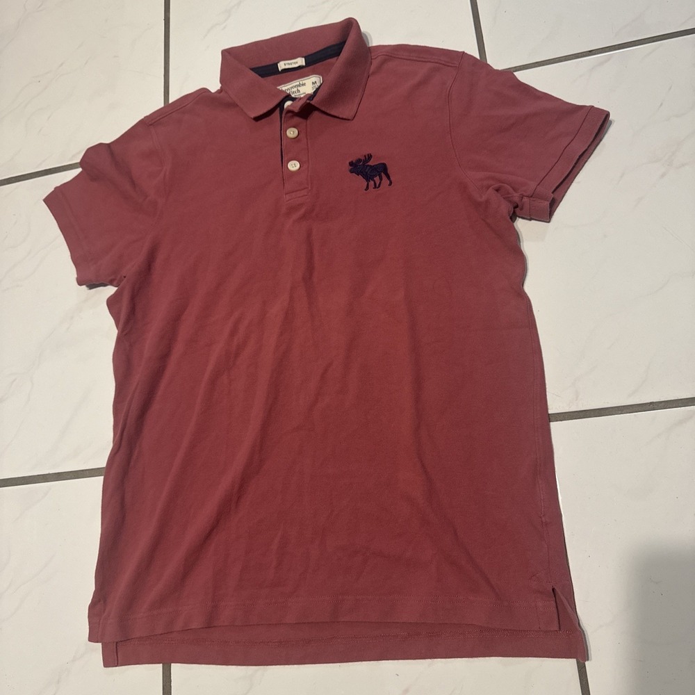 Abercrombie & Fitch Pink Stretch Fit Polo Shirt M Men's Preppy Y2K Retro Moose